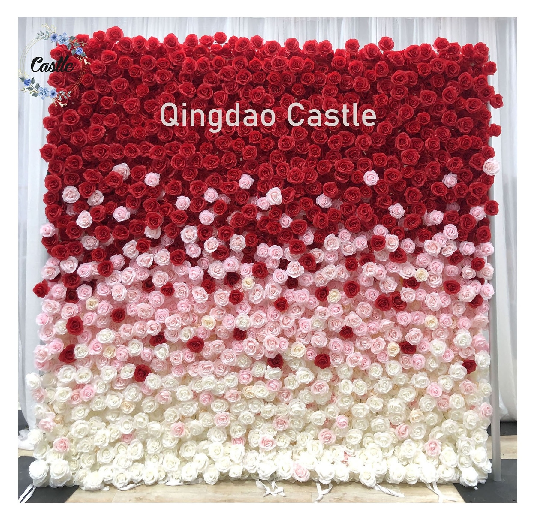 O-FW003 Custom 3D Cloth Flower wall Wedding Artificial Silk Rose Flower Wall Panel Backdrop Decorative Artificial Flower wall