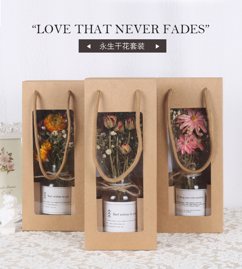 Y-N037 Mother's Day Decorative Dried Flowers Gift Box Glass Bottle Preserved Flowers Dried Flower Bouquet For Valentine Day Gift