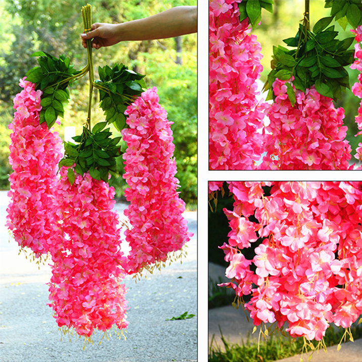 M548 Wholesale silk white wisteria hanging flowers vine garland wisteria flower for wedding tree wall decoration