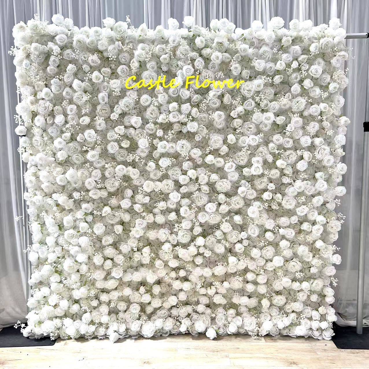 M600 Customized 3D Cloth Grid Silk Wedding Decorative Flower Wall Artificial Rose Flower Wall Panel Backdrop For Decor