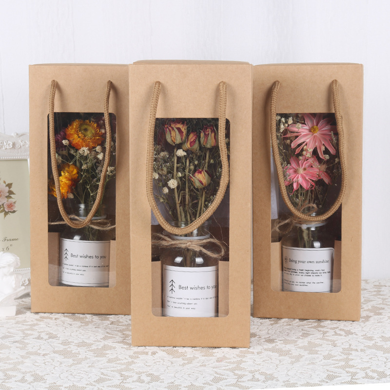 Y-N037 Mother's Day Decorative Dried Flowers Gift Box Glass Bottle Preserved Flowers Dried Flower Bouquet For Valentine Day Gift