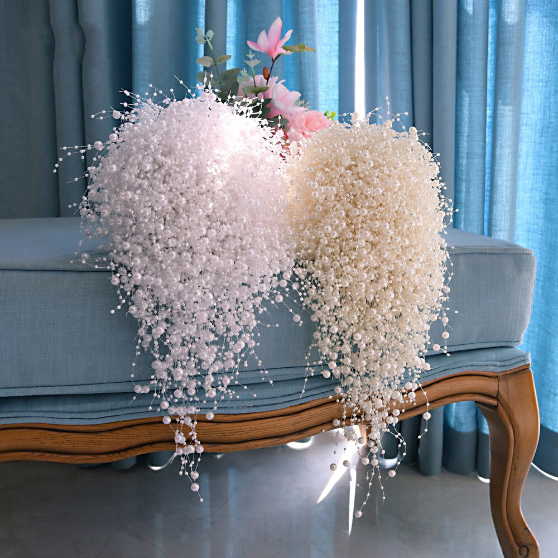 YP008 Pure Handmade Europe America Style Fancy Wedding Flower Bouquet Luxury Full Pearls Stream Bridal Bouquet Holders