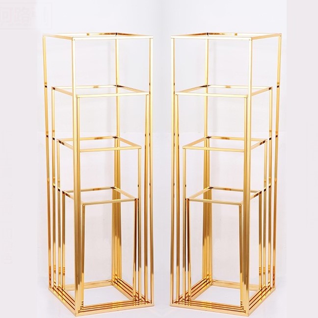 Y-Q031 120cm Tall Flower Stand Centerpiece Rectangle Gold Wedding Table Centerpiece Metal Flower Stand For Wedding Decoration