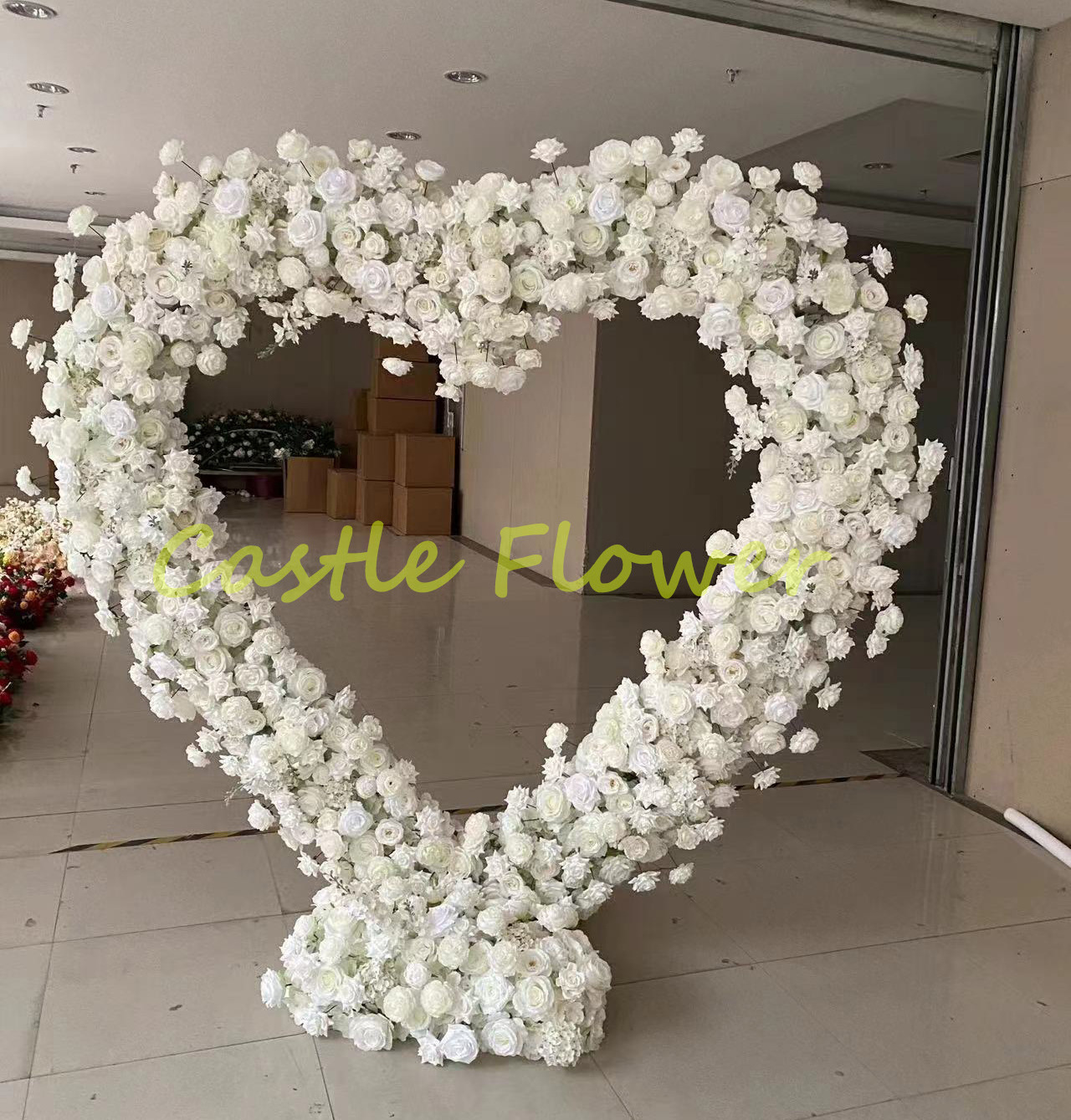 O-X880 EOM High Quality White Red Roses Flower Arch Wedding Backdrops Silk Flower Centerpieces Heart Shaped Flower Arch