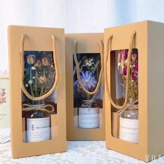 Y-N037 Mother's Day Decorative Dried Flowers Gift Box Glass Bottle Preserved Flowers Dried Flower Bouquet For Valentine Day Gift