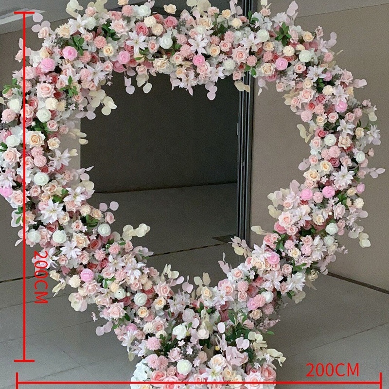 O-X880 EOM High Quality White Red Roses Flower Arch Wedding Backdrops Silk Flower Centerpieces Heart Shaped Flower Arch