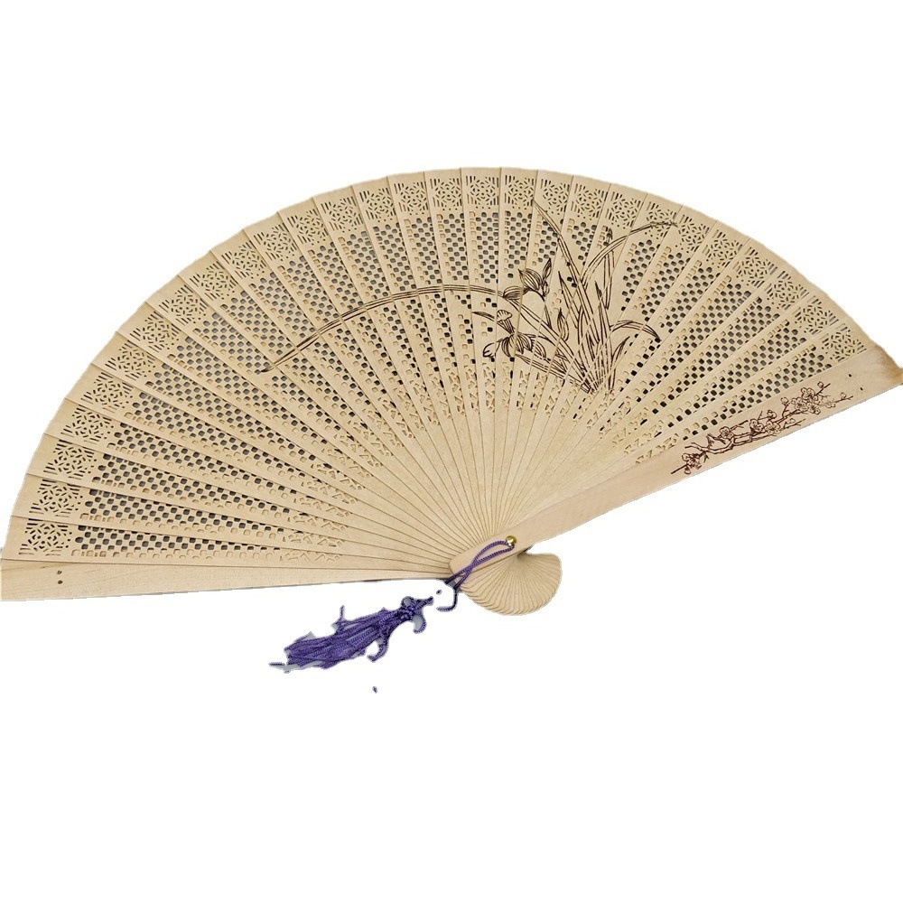 O-F002 Wholesale wooden hand fan Chinese Aromatic Wood Folding Hand Fans Elegant Wedding Holiday Gifts Bamboo Hand Fan