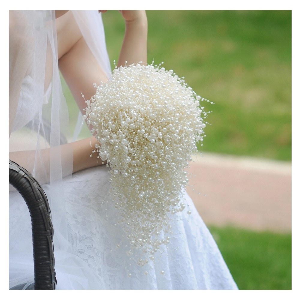 YP008 Pure Handmade Europe America Style Fancy Wedding Flower Bouquet Luxury Full Pearls Stream Bridal Bouquet Holders