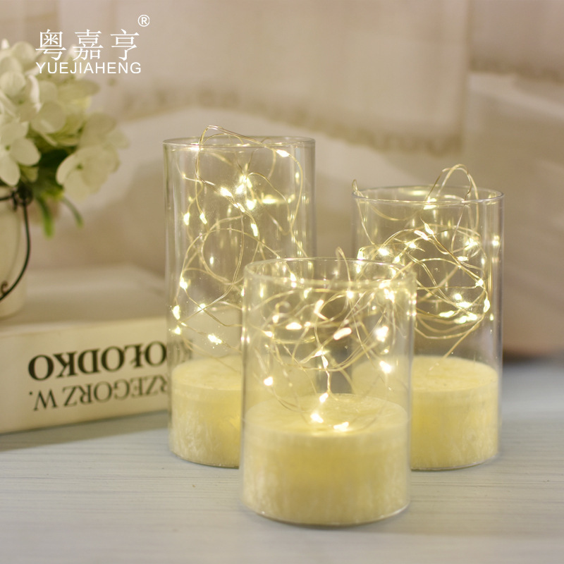 D-LC01 Lighting Flickering Pillar Led Candle Battery Powered Flameless Electronic Candles In Clear Tall Glass With Moving Flame