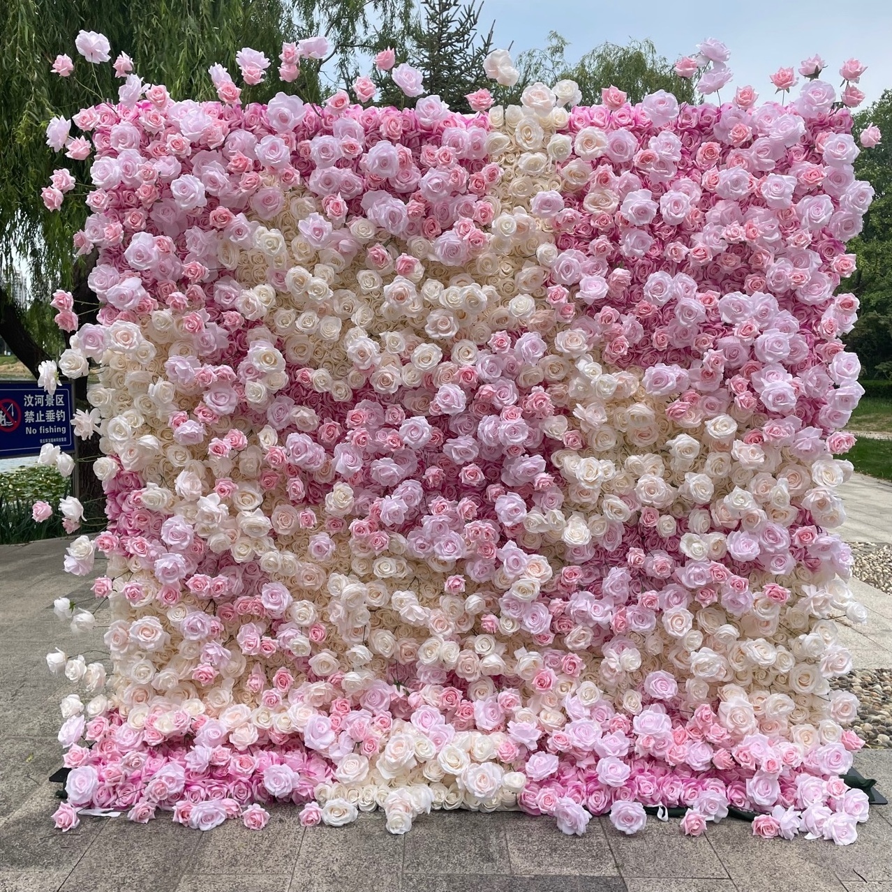 O-W043 Wedding Decorations White Pink Purple Flower Wall Panels 5D Customized 8ft x 8ft Silk Artificial flower wall backdrop