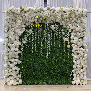 D-W001 Wedding Stage Floral Wall Backdrop Decor green Rose Flower Wall Curtain Mat Roll Up Cloth Fabric Silk Flower Wall