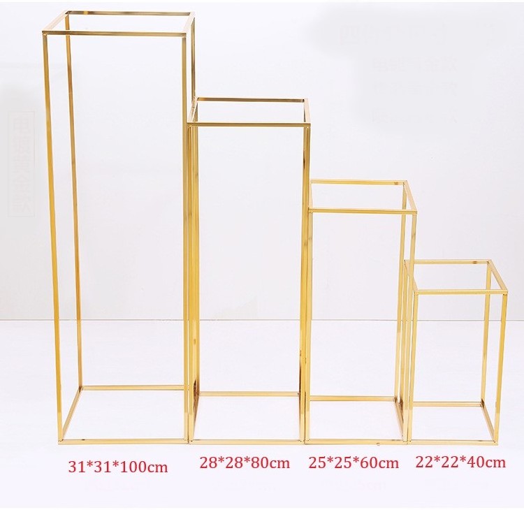 Y-Q031 120cm Tall Flower Stand Centerpiece Rectangle Gold Wedding Table Centerpiece Metal Flower Stand For Wedding Decoration