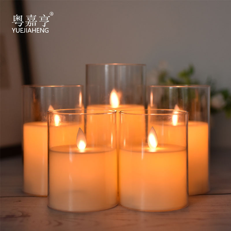 D-LC01 Lighting Flickering Pillar Led Candle Battery Powered Flameless Electronic Candles In Clear Tall Glass With Moving Flame