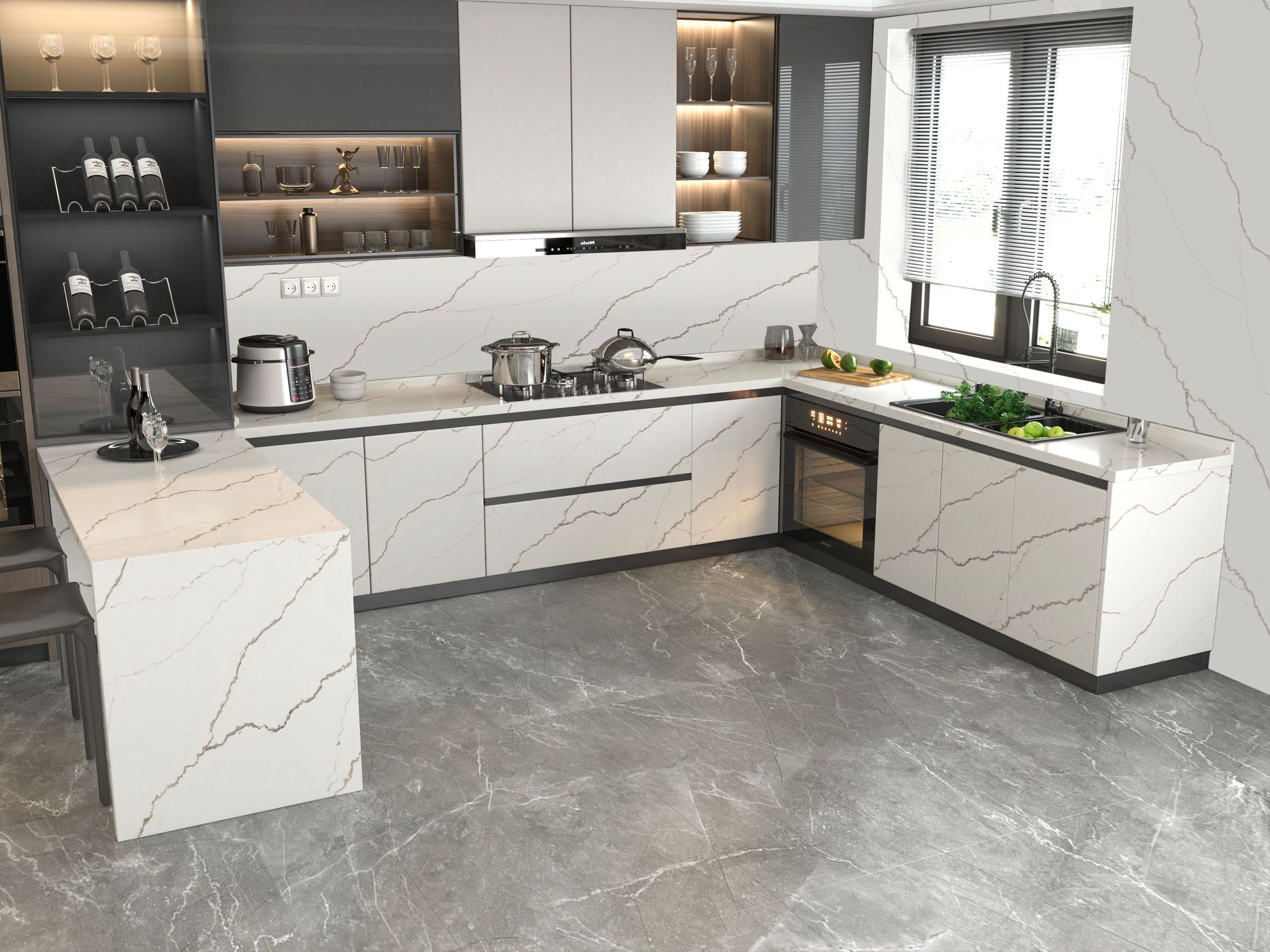 Marcus Gold Calacatta Slabs Countertop  quartz wholesale quartz slabs kitchen artificial stone quartz