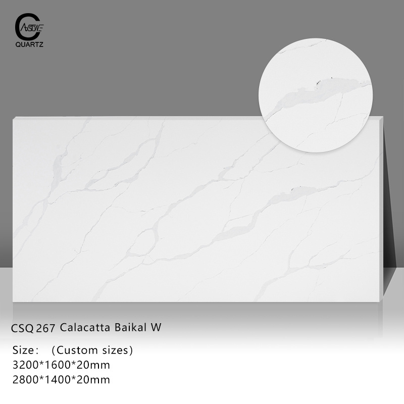 China Factory Polished Calacatta Quartz Stone Vein Calacatta Quartz Kitchen Countertops White Big Slab Vanity Top Countert