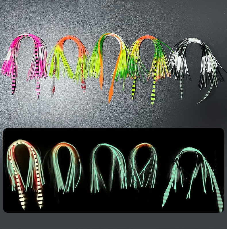 Design 14cm Sea Fishing Squid Hook Silicone Silk Beardie With Stainless Steel Hook Lead Bait Skirt Squid Bait