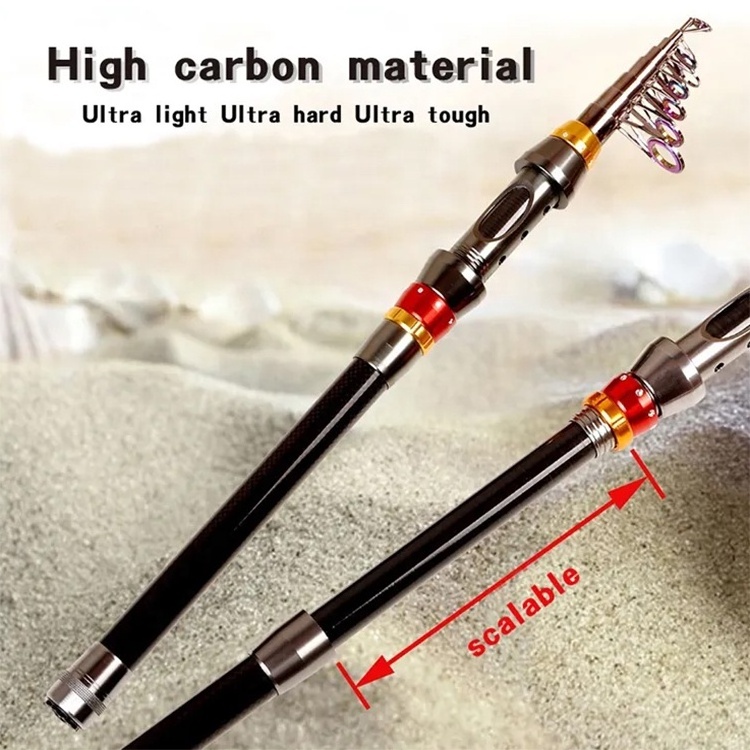 CASTSOON Mini Sea Fishing Rod Telescopic Fishing Rods 1.8M-3.6M Hard Spinning Rod Rainbow Ring Handle Saltwater Carbon Fiber 4kg