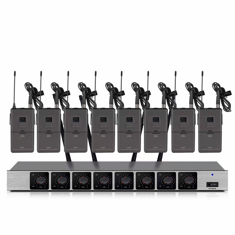 Professional 8 channel UHF wireless microphone System with four handhelds headsets Dynamic Mic