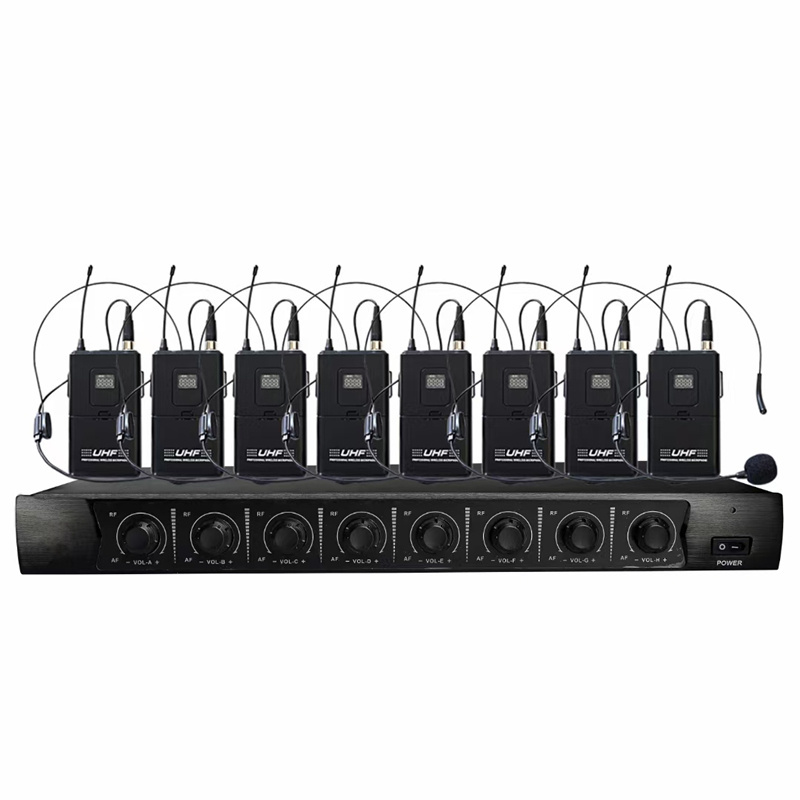 Professional 8 channel UHF wireless microphone System with four handhelds headsets Dynamic Mic