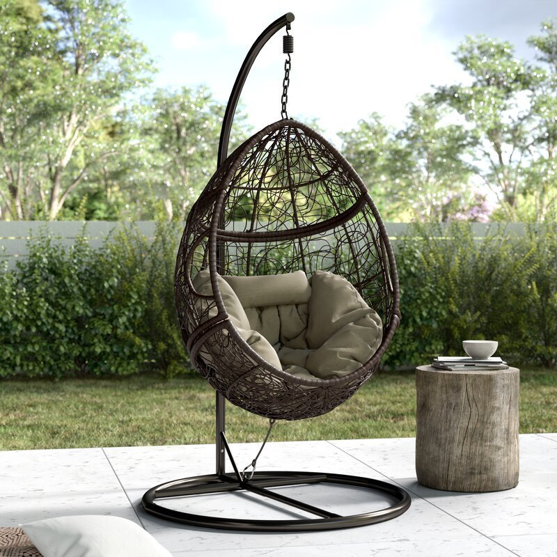 Patio Hanging Egg Chair With Stand, Outdoor Garden Furniture Wicker Rattan Swing Chair Hammock Chair with Cushion