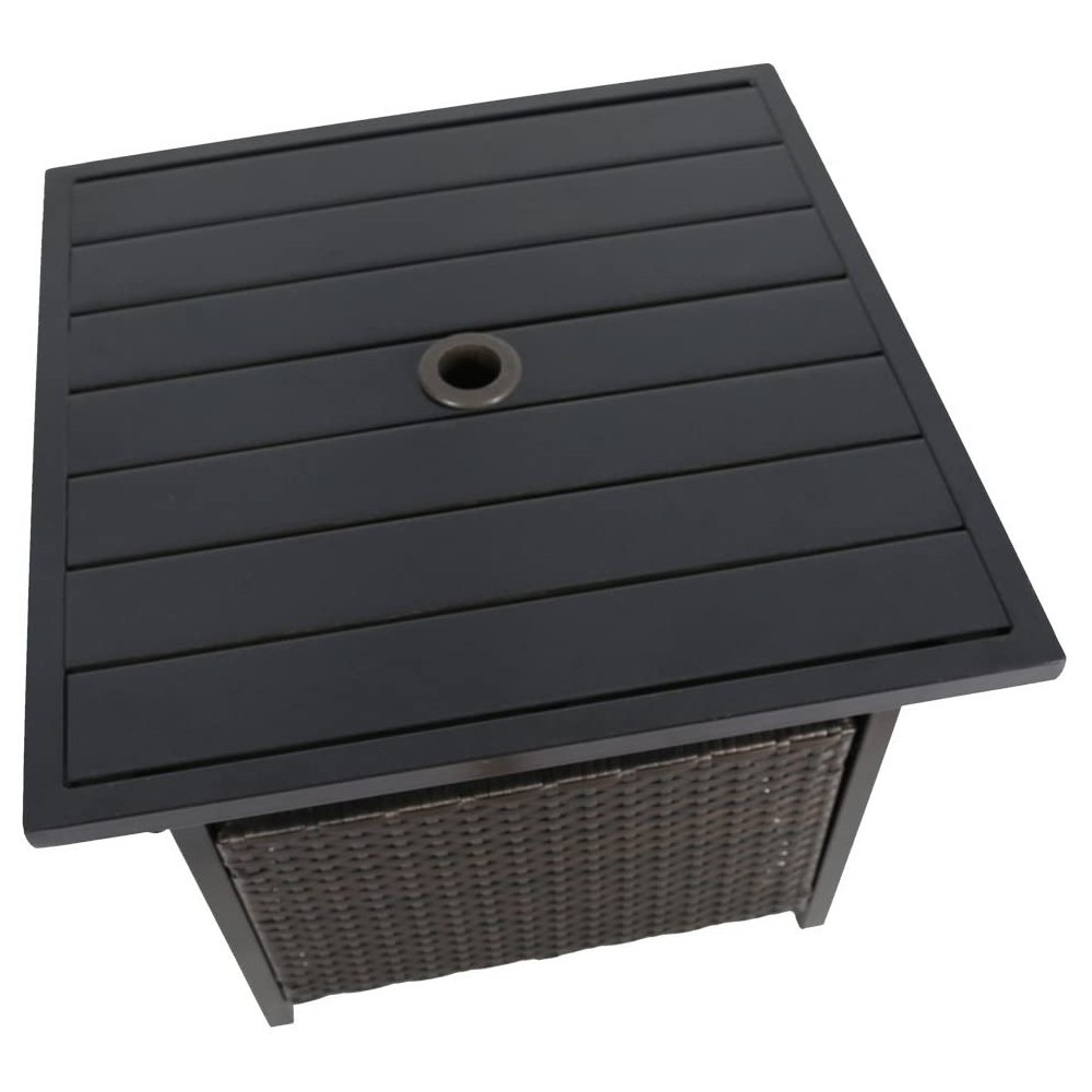 Patio Rattan Wicker Umbrella Side End Table Stand with Umbrella Hole Steel Outdoor Deck Garden Pool Umbrella Side Table