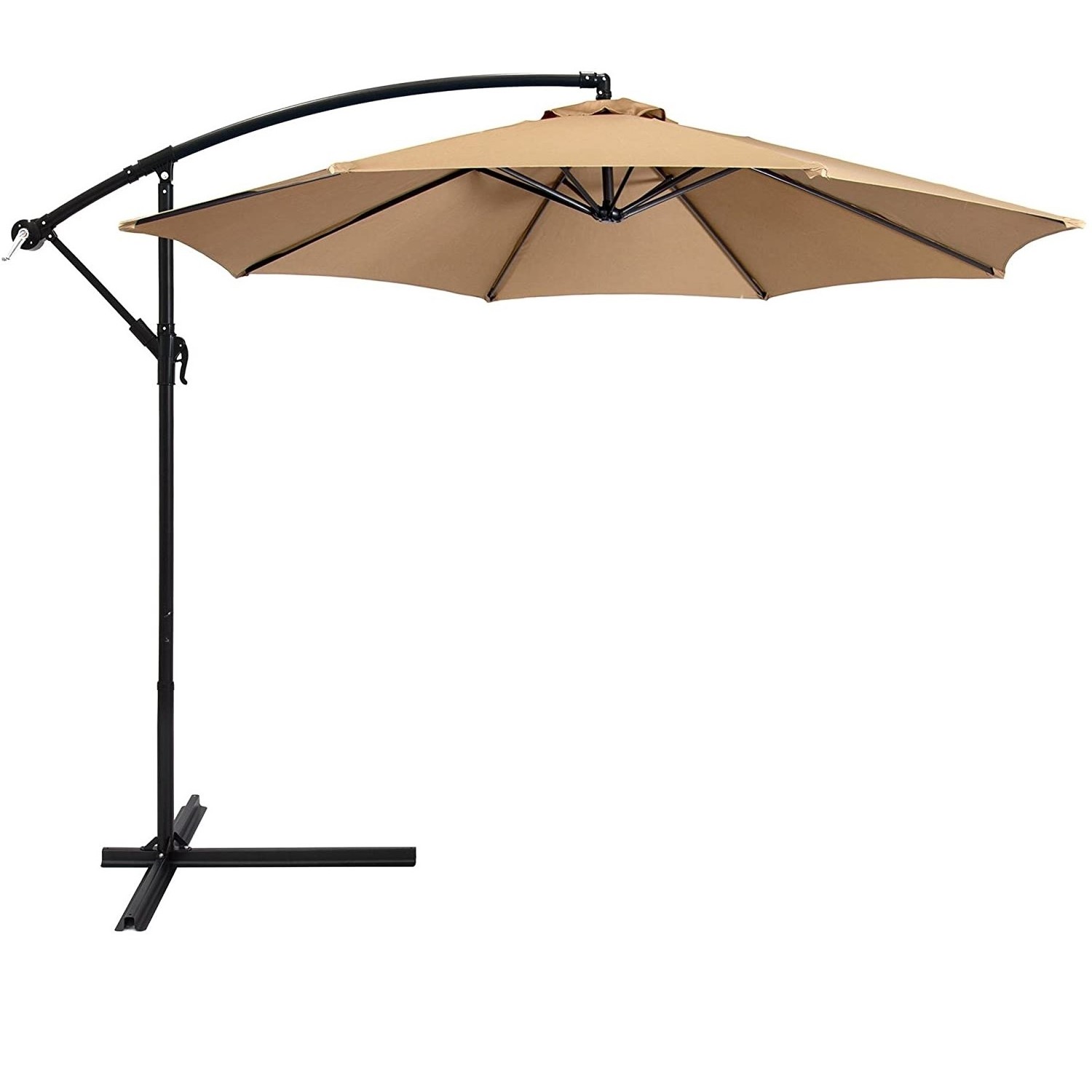 10ft Offset Hanging Polyester Market Patio Umbrella w/ 8 Ribs and Easy Tilt Adjustment, Beige