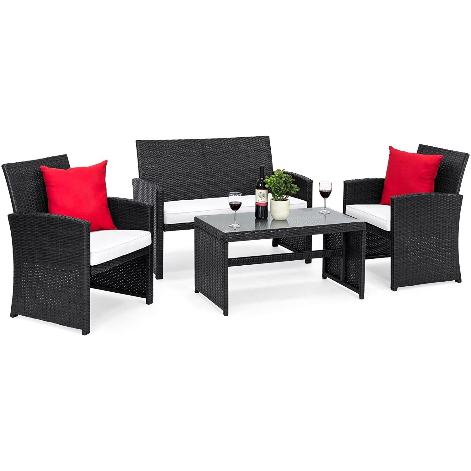 Patio furniture 4 Piece Wicker Outdoor Conversation Set -  outdoor wicker rattan furniture garden furniture sofa set.