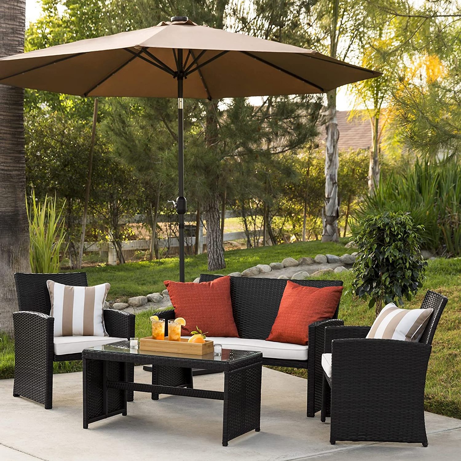 Patio furniture 4 Piece Wicker Outdoor Conversation Set -  outdoor wicker rattan furniture garden furniture sofa set.