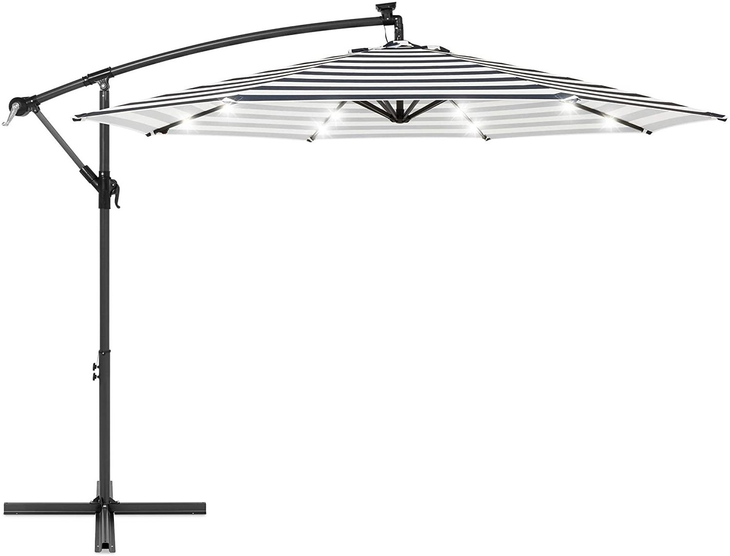 10ft Solar LED Light Offset Hanging Polyester Market Patio Outdoor Umbrella w/ 8 Ribs and Easy Tilt Adjustment