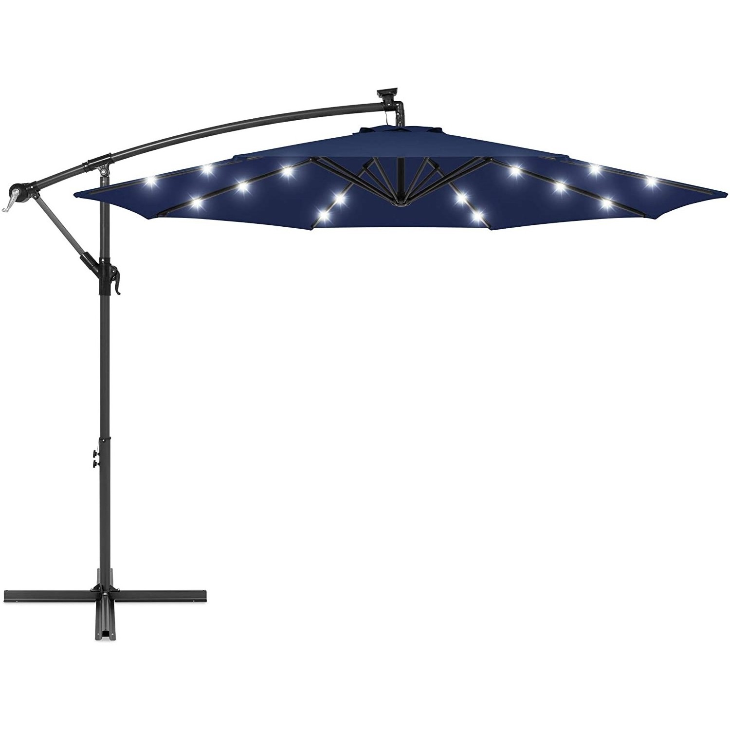 10ft Solar LED Light Offset Hanging Polyester Market Patio Outdoor Umbrella w/ 8 Ribs and Easy Tilt Adjustment