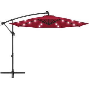 10ft Solar LED Light Offset Hanging Polyester Market Patio Outdoor Umbrella w/ 8 Ribs and Easy Tilt Adjustment