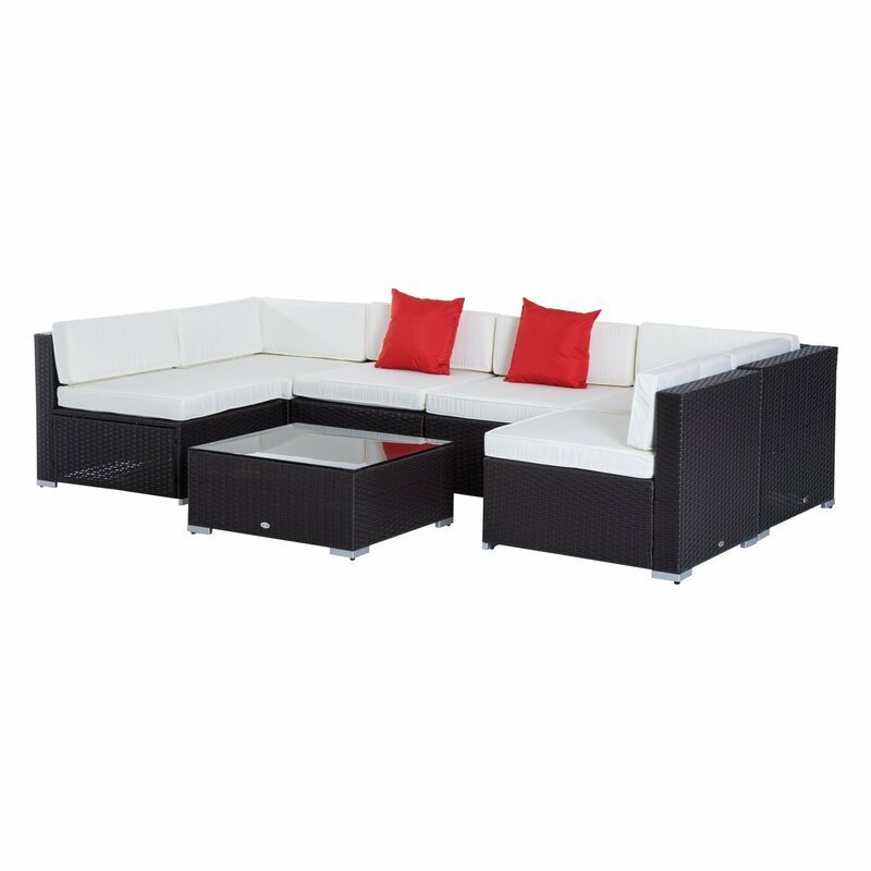 Patio furniture 7 piece wicker sectional sofa set- wicker rattan outdoor garden furniture corner sofa set with cushion