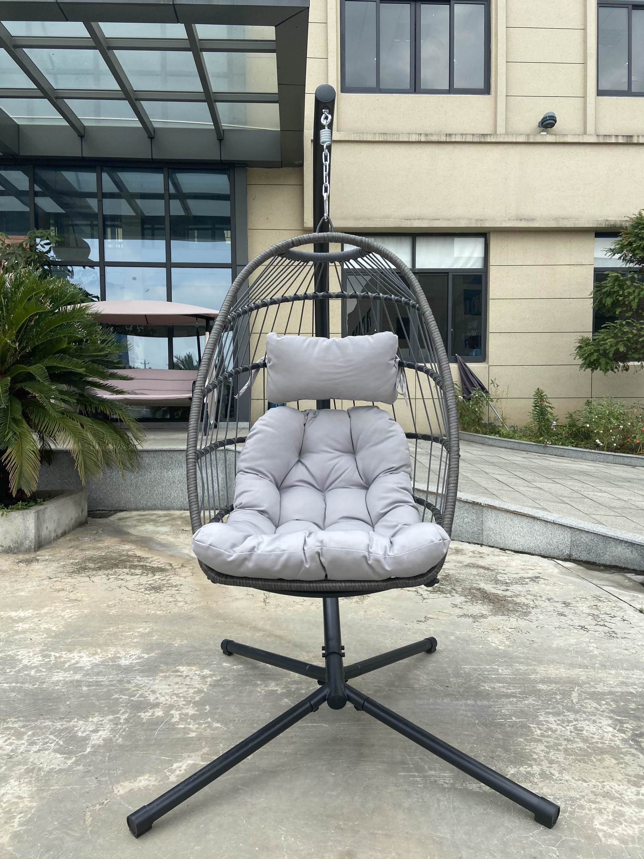 Indoor Patio Hanging Egg Swing Chair With Stand, Outdoor Garden Furniture Wicker Rattan Swing Chair Hammock Chair with Cushion