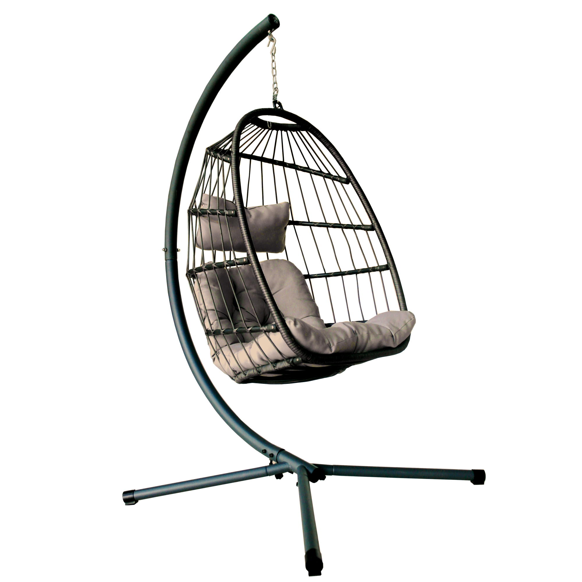 Indoor Patio Hanging Egg Swing Chair With Stand, Outdoor Garden Furniture Wicker Rattan Swing Chair Hammock Chair with Cushion