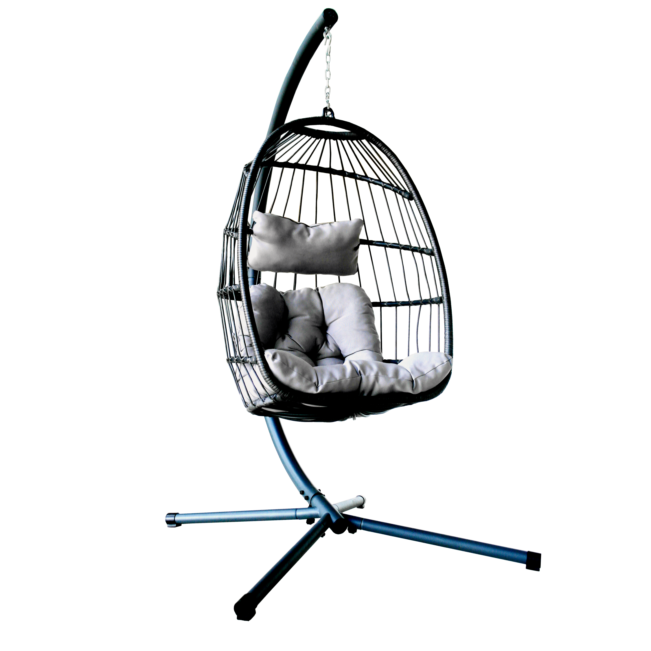 Indoor Patio Hanging Egg Swing Chair With Stand, Outdoor Garden Furniture Wicker Rattan Swing Chair Hammock Chair with Cushion