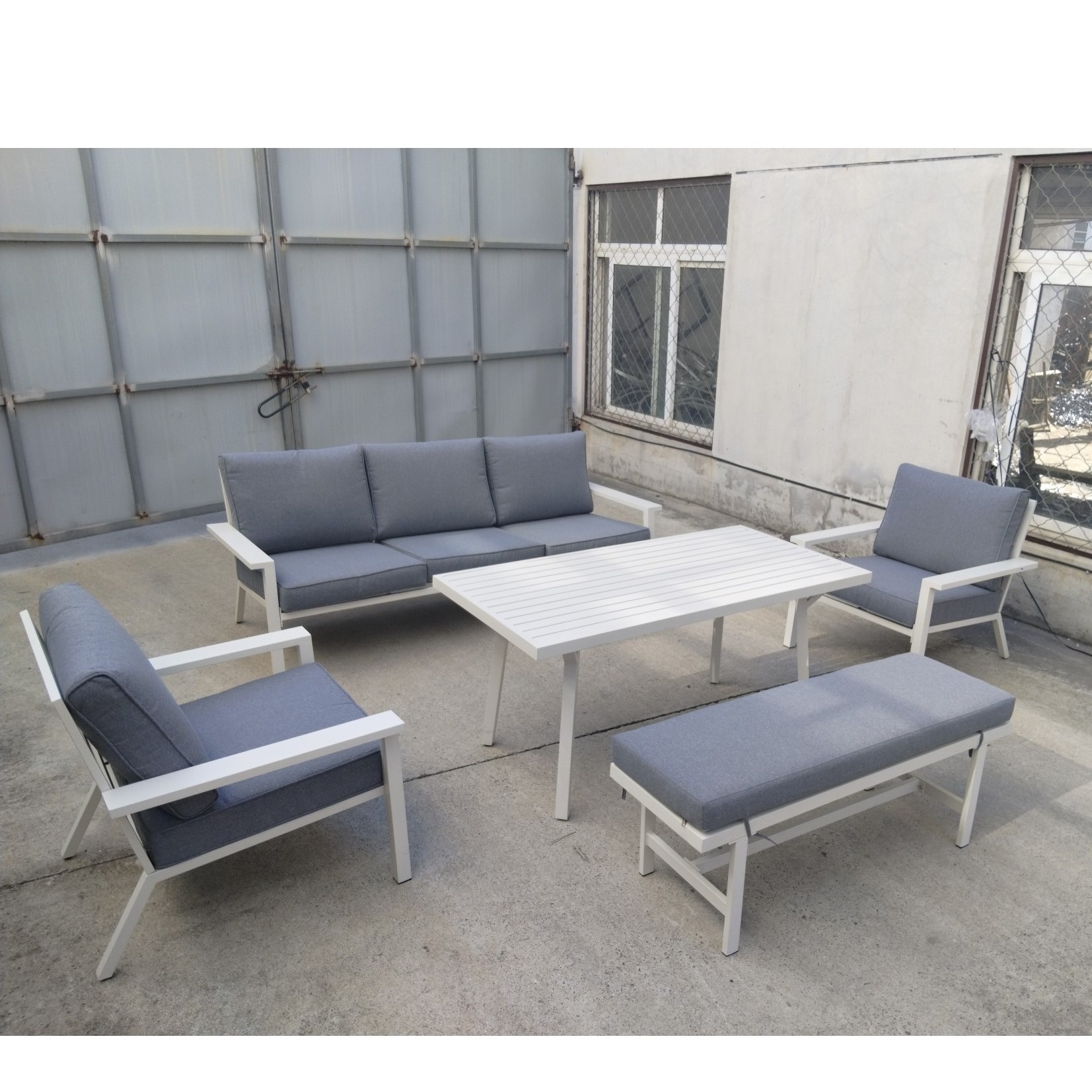 Patio furniture 6 piece aluminium low dining sofa set- K.D  outdoor garden furniture  set with cushion