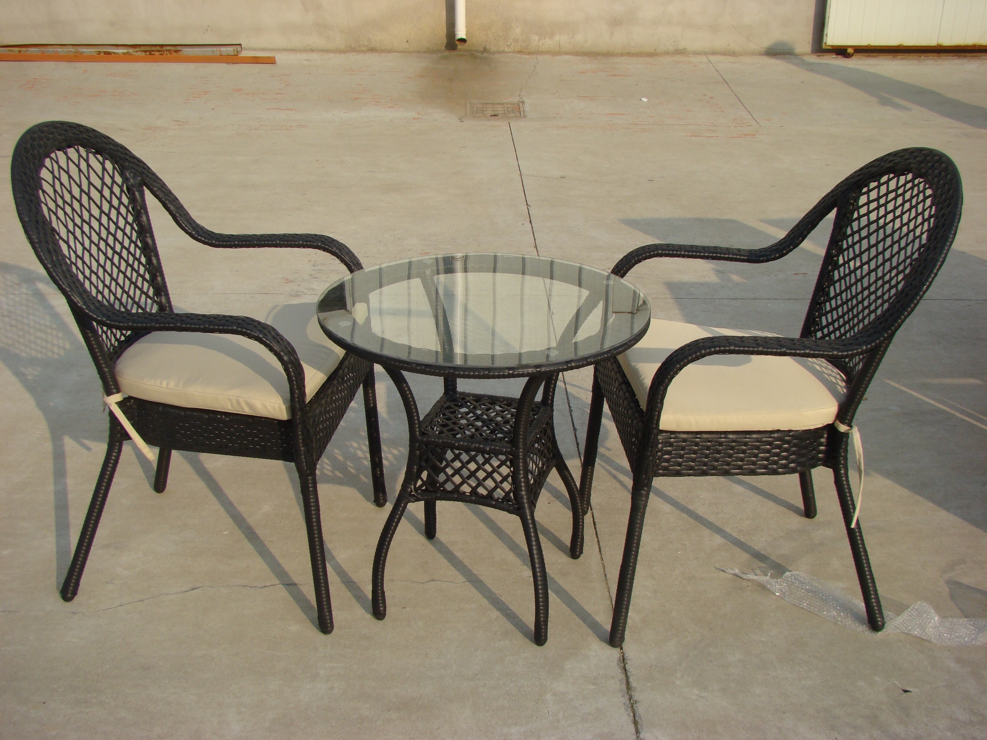 Patio 3 piece bistro cafe table set,  outdoor wicker rattan furniture garden furniture sofa chair set with cushion.