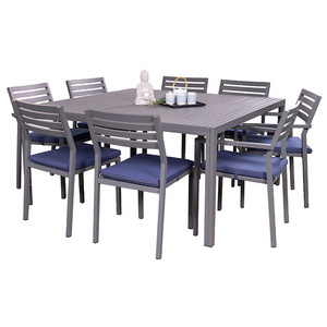 Aluminium patio outdoor garden furniture, 9 pieces dining aluminium chair and table set, with cushions.