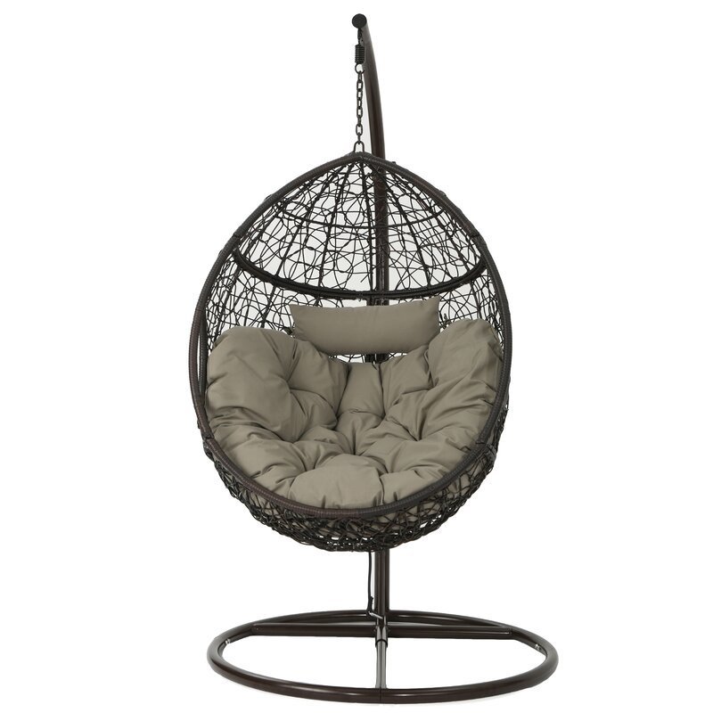 Patio Hanging Egg Chair With Stand, Outdoor Garden Furniture Wicker Rattan Swing Chair Hammock Chair with Cushion