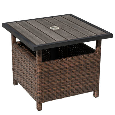 Patio Rattan Wicker Umbrella Side Table, outdoor bistro table with Umbrella Hole, umbrella stand