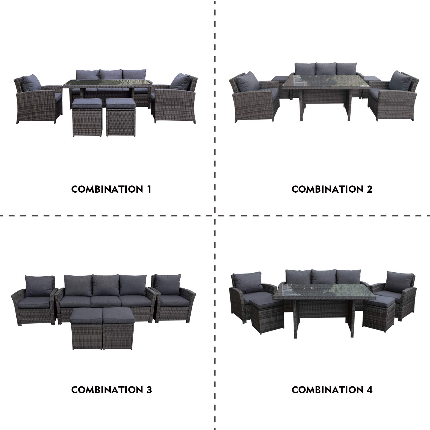 Patio 6 piece low dining conversation sectional set, wicker rattan outdoor garden furniture corner sofa set with cushion.