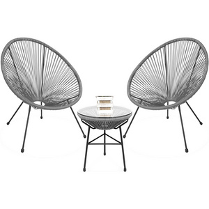 Acapulco papasan Valencia oval chair, 3 piece patio cafe table chair set, rattan wicker outdoor garden furniture.