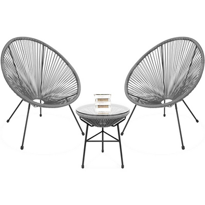 Acapulco papasan Valencia oval chair, 3 piece patio cafe table chair set, rattan wicker outdoor garden furniture.