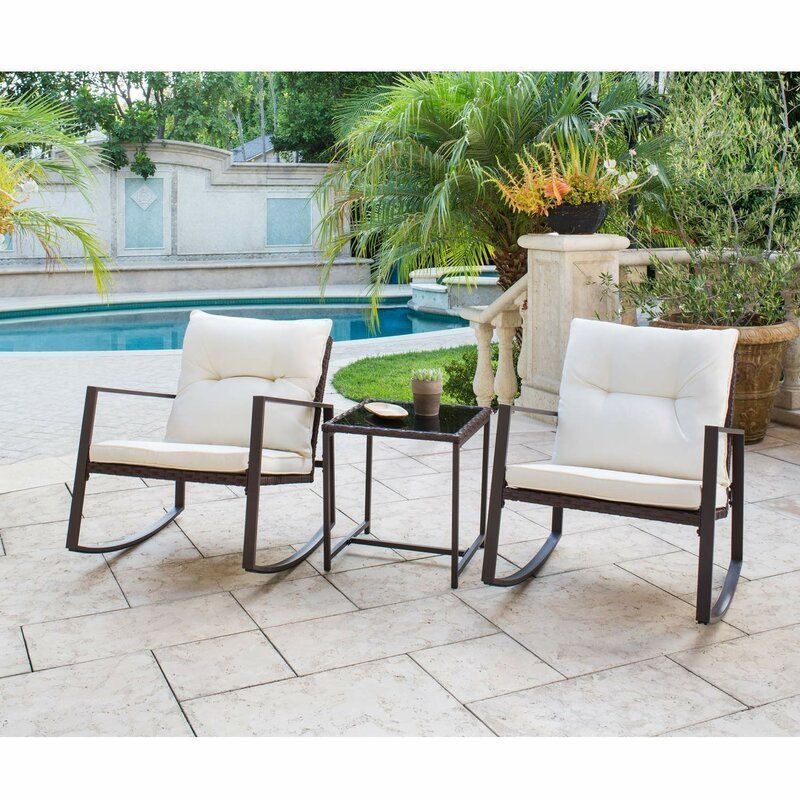 patio furniture 3 piece wicker bistro set, rocking chair, outdoor wicker rattan furniture garden sofa chair set with cushion.