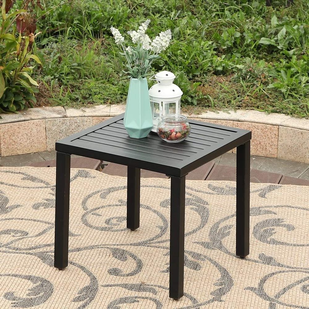 Side table,Indoor Outdoor Small Metal Square End Table, Patio Coffee Table, Black