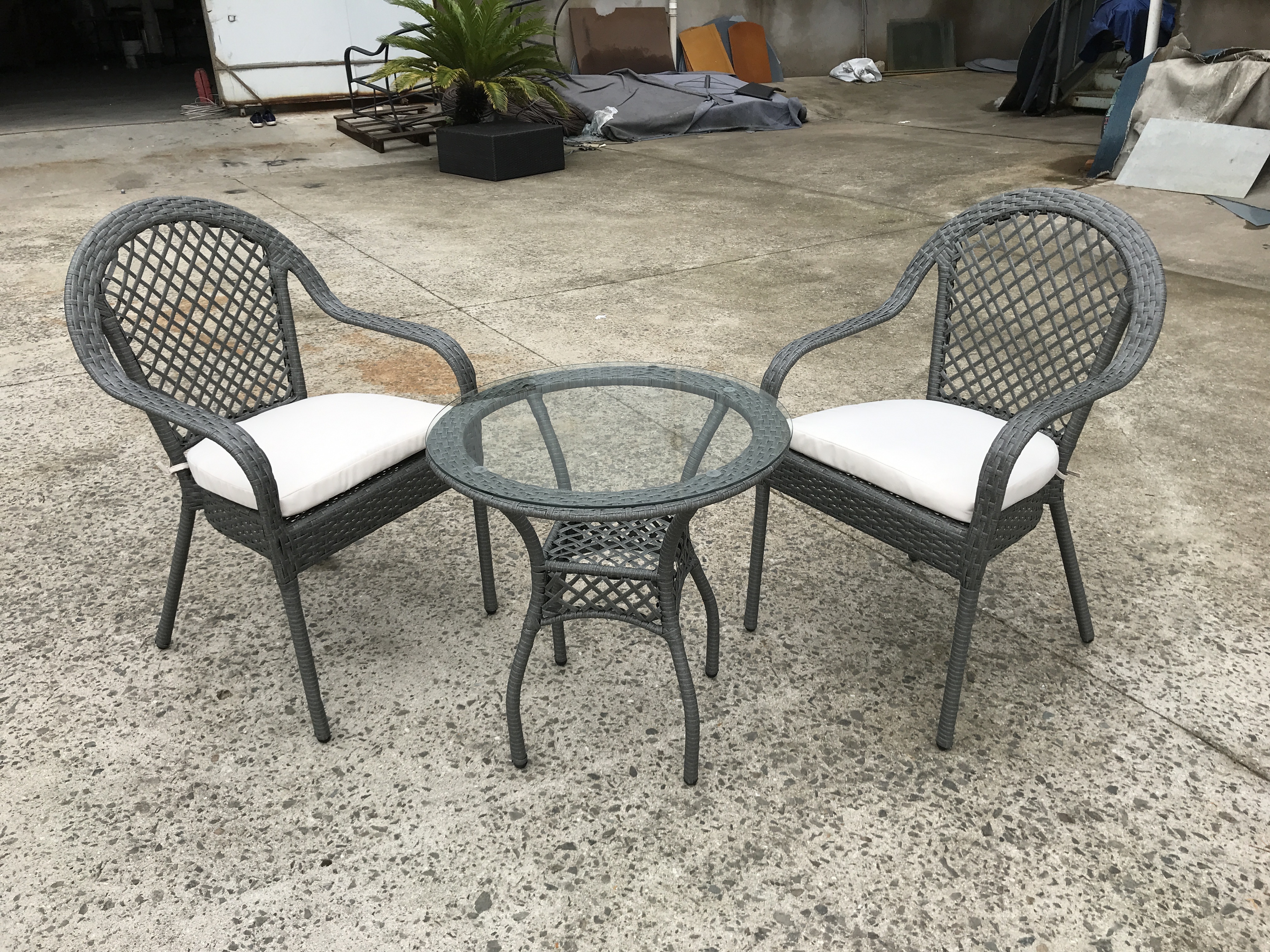 Patio 3 piece bistro cafe table set,  outdoor wicker rattan furniture garden furniture sofa chair set with cushion.