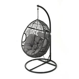 Patio Hanging Egg Chair With Stand, Outdoor Garden Furniture Wicker Rattan Swing Chair Hammock Chair with Cushion