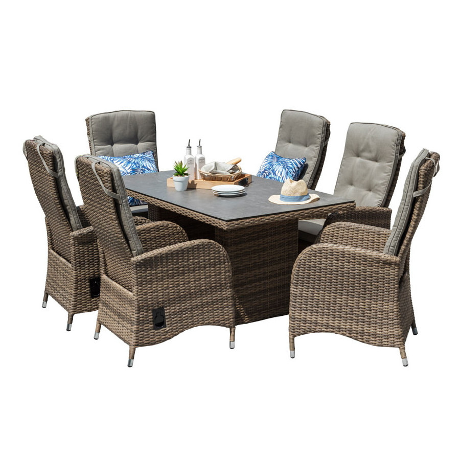 Aluminium Patio furniture 7 Piece Dining Set, outdoor wicker rattan furniture garden furniture sofa chair set with cushion.