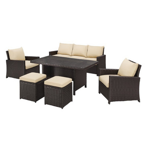 Patio furniture 6 Piece Low Dining Conversation Set, outdoor wicker rattan furniture garden furniture sofa set with cushion.