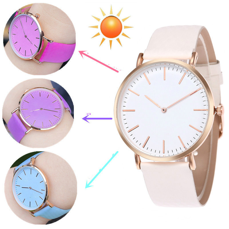 New Fashion Simple Style Temperature Change Color Women Watch Sun UV Color Change Men Women Quartz Wristwatches Relogio Feminino